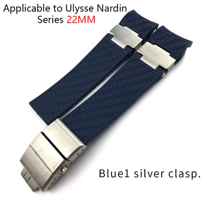 Correa de reloj de caucho de silicona de 22 mm compatible con Ulysse Nardin DIVER 263, negro, marrón, azul, 25*12 mm, impermeable
