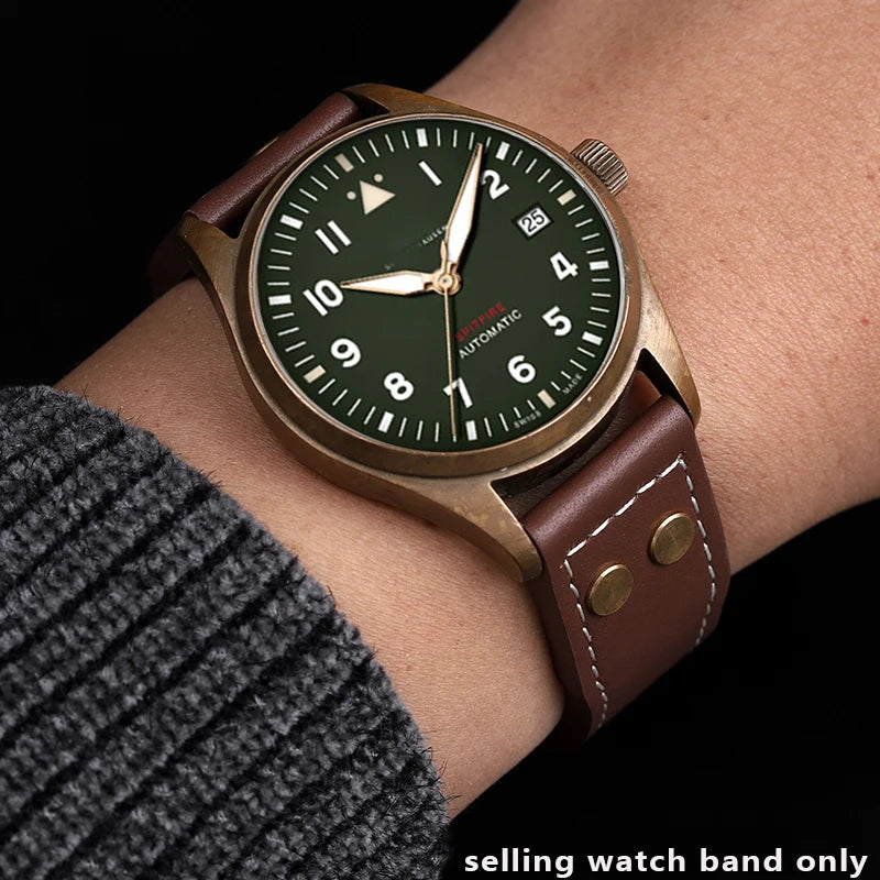 Cow Leather With Bronze Rivets Watchbands 22mm 20mm 21mm Fit For IWC  Big Pilot’s Watch IW501005 IW387902 Spitfire Strap Bracelet