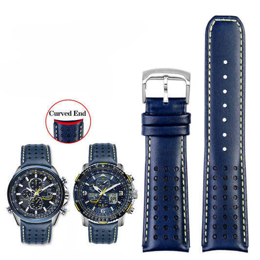 Cinturino per orologio in pelle a curva, 22mm 23mm, per Citizen Blue Angel AT8020-54L/8020-03L serie JY8078 AT8020, nero