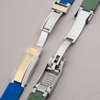 21mm curved end FKM fluororubber watch strap, accessories for Rolex bracelet, for 41mm Submariner Explorer 216570, glide lock clasp
