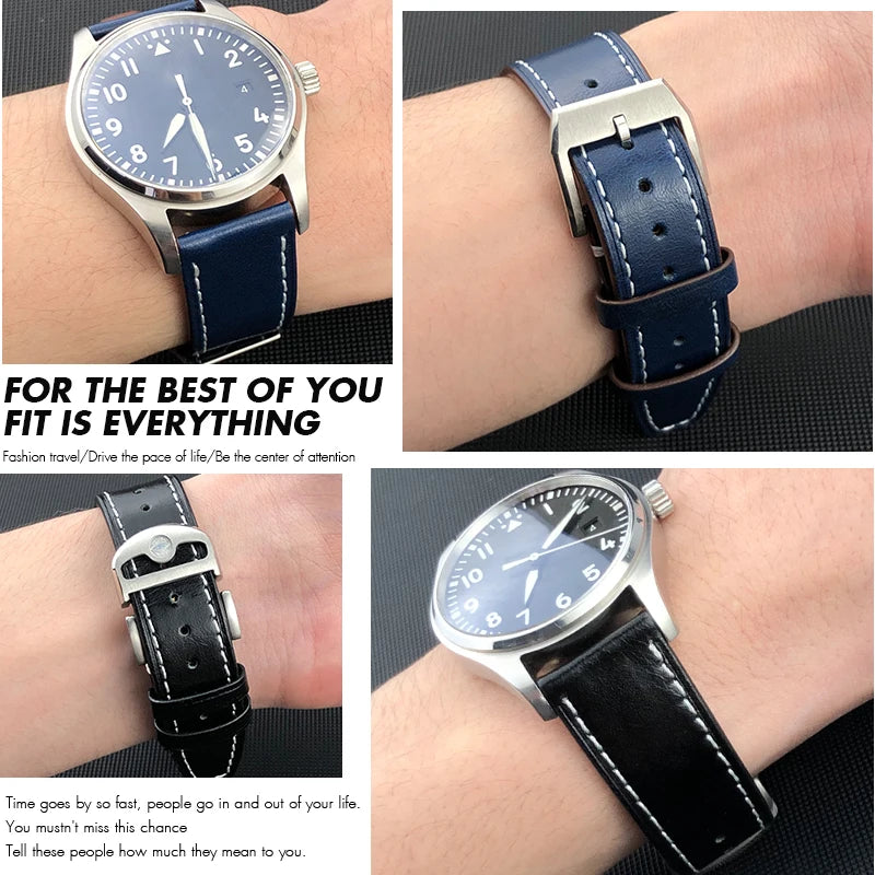 Bracelet de montre en cuir véritable pour hommes, à dégagement rapide, 19mm 20mm 21mm 22mm, pour IWC Portugieser Pilot montres Portofino, bracelet de montre en cuir de vache