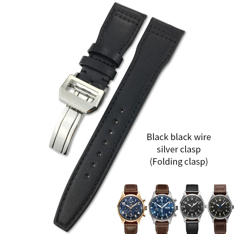 Bracelet de montre en cuir de vache de haute qualité, 20mm 21mm 22mm, adapté à IWC Big Pilot Spitfir Mark 18 Portfino, bracelet de montre noir en cuir de veau