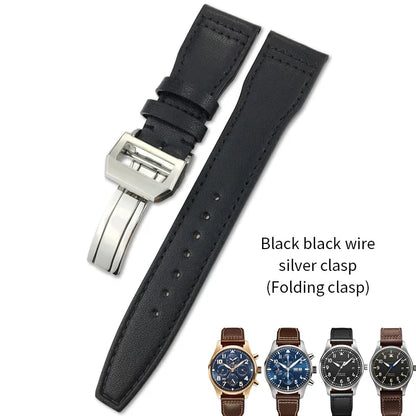 Bracelet de montre en cuir de vache de haute qualité, 20mm 21mm 22mm, adapté à IWC Big Pilot Spitfir Mark 18 Portfino, bracelet de montre noir en cuir de veau