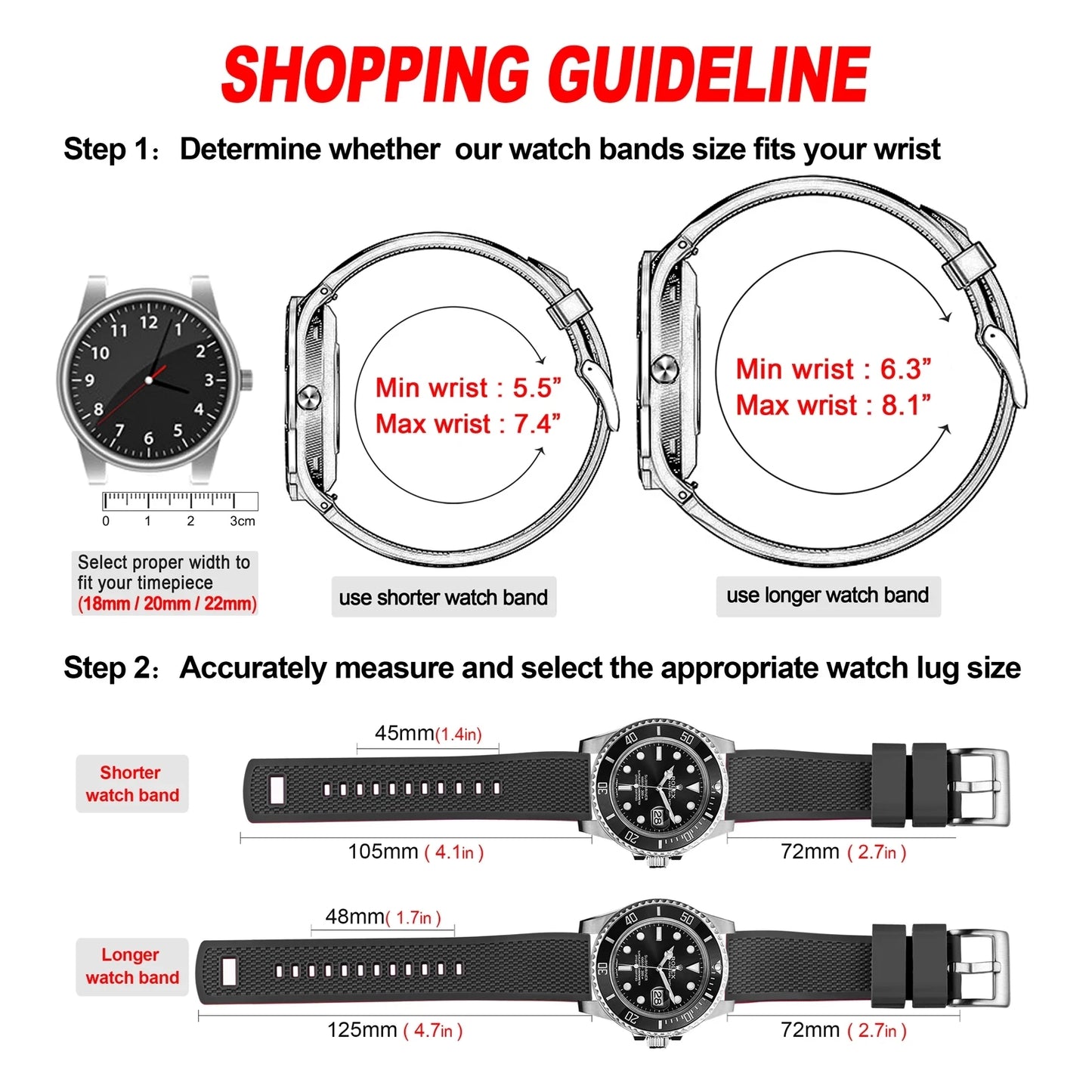 Hemsut Smartwatch Silicone Straps, 18mm, 20mm, 22mm, Quick Release Rubber Watch Band for Men and Women, Soft Replacement