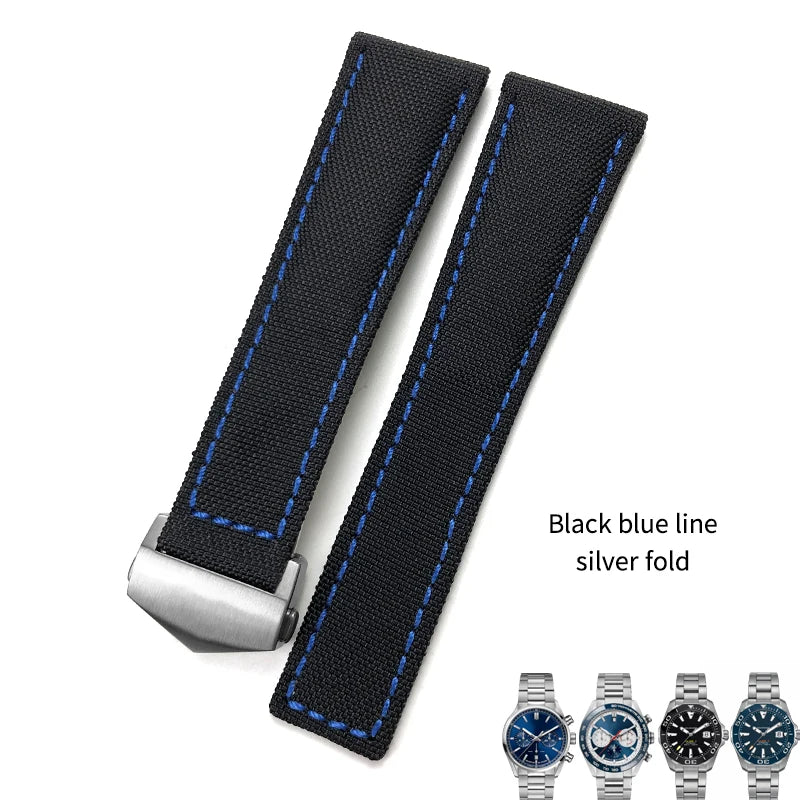 Bracelet de montre en toile de nylon de haute qualité, bracelet de montre, bracelet en cuir noir, adapté pour Tag Heuer, Aquaracer, Carrera, outils gratuits, 20mm, 22mm