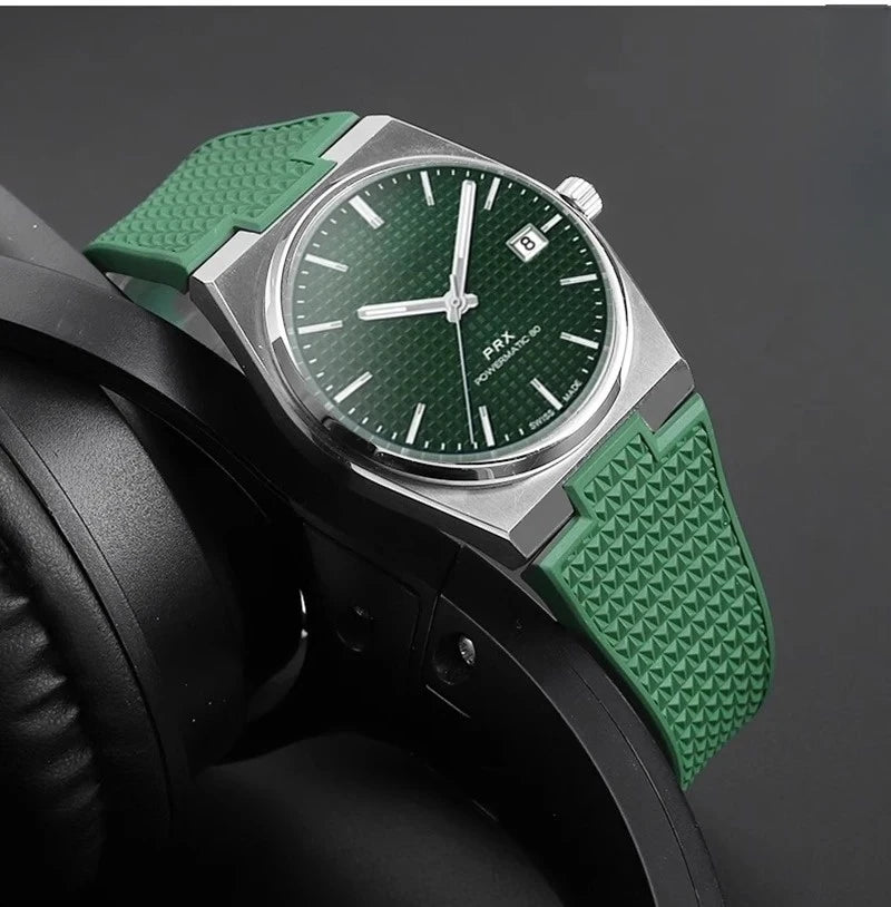 Convient pour Tissot PRX 35mm 40mm diamètre du cadran CTS Premium FKM remplacement en caoutchouc barres à ressort à dégagement rapide coupées sur la taille bracelet de montre