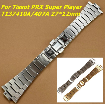 Bracelet de montre pour Tissot PRX Super Player T137410A/407A 26*12mm, articulation convexe, métal raffiné, argent, or, acier inoxydable