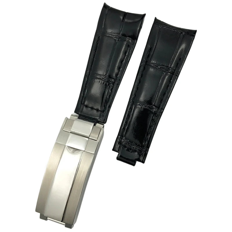 Bracelet de montre en cuir véritable souple, extrémité incurvée, bracelet de montre noir, Rolex Submariner DayRequiGstuff Yacht-Master Datejust, 20mm