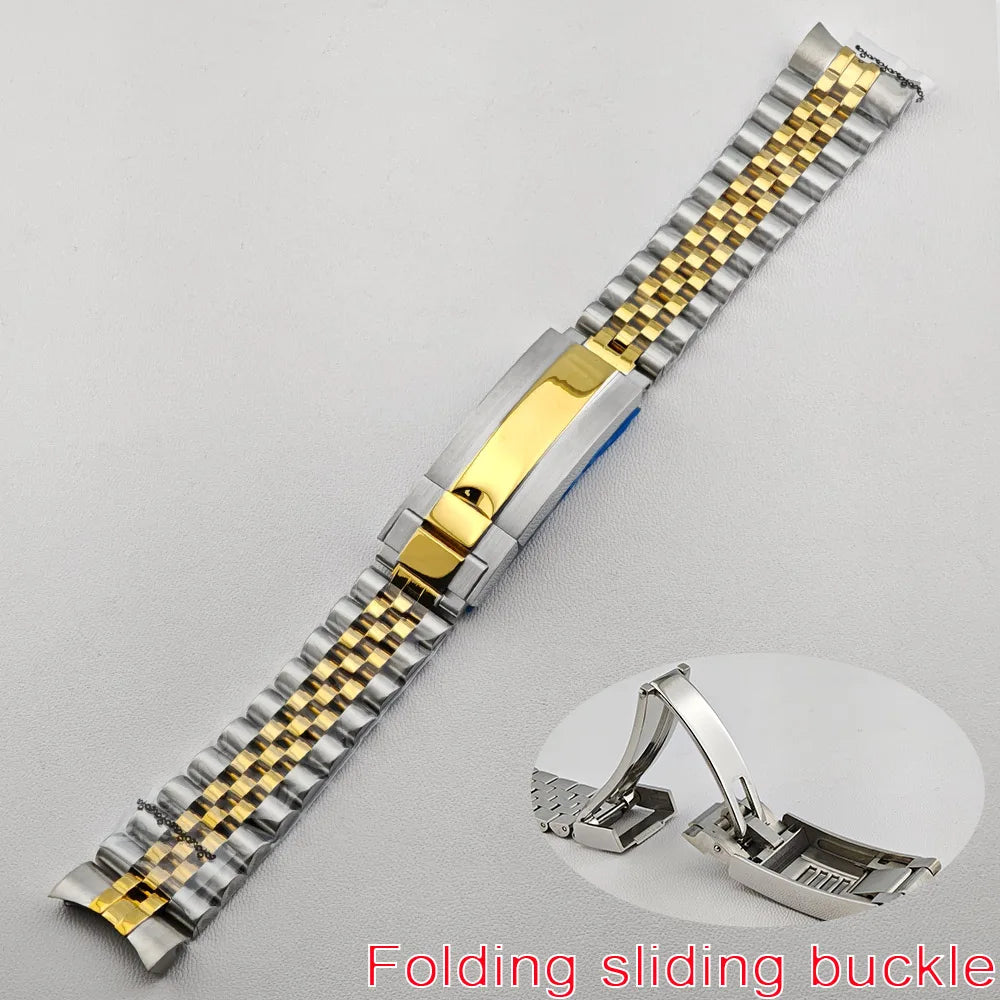 20mm Steel Bracelet - Silver/Black Men's Watch Accessory Replacement Strap, Suitable for GMT Case, with Sliding Folding Clasp