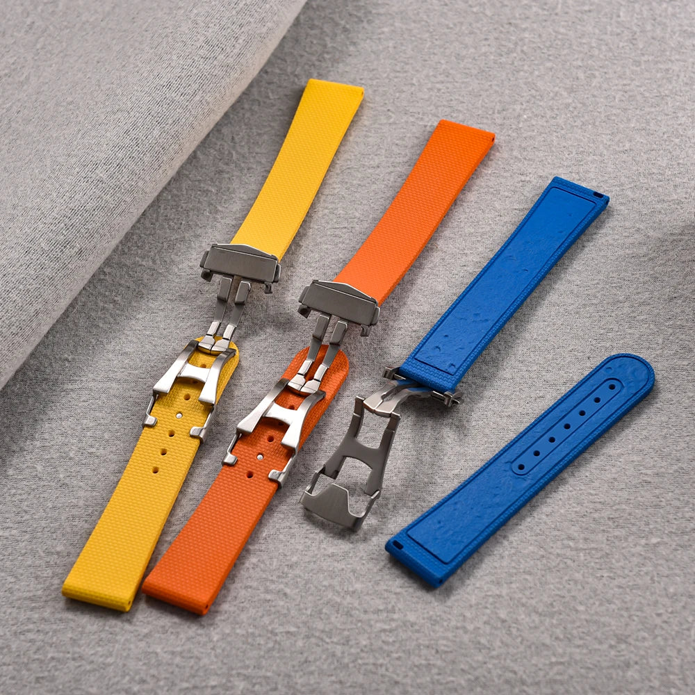 STAPELP suitable for Omega Swatch 20mm universal watch straps Black Blue FKM Rubber Quick Release Watch Band with Omega Folding Clasp