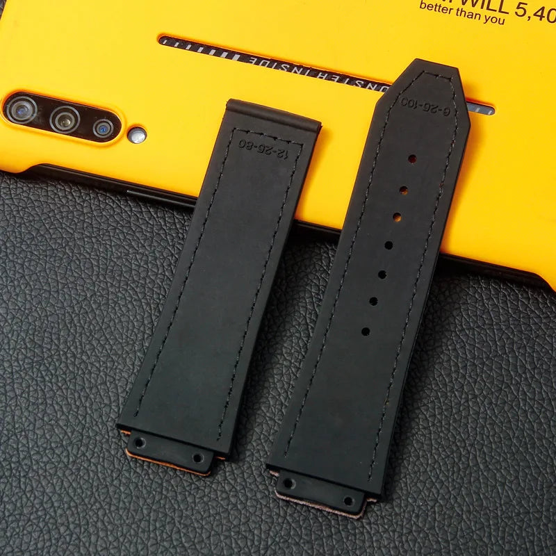 For Hublot BIGBANG Classic Fusion Leather Silicone Rubber Suede Watch Strap Dedicated Interface Lug System Band 26*19mm Bracelet