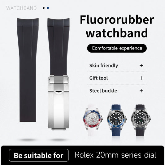 Bracelet de Montre FKM en Caoutchouc Fluororubber Souple, Noir, Bleu, Blanc, pour Rolex, Submariner, 20mm, Gstuff, Yacht-Master, Requibelt