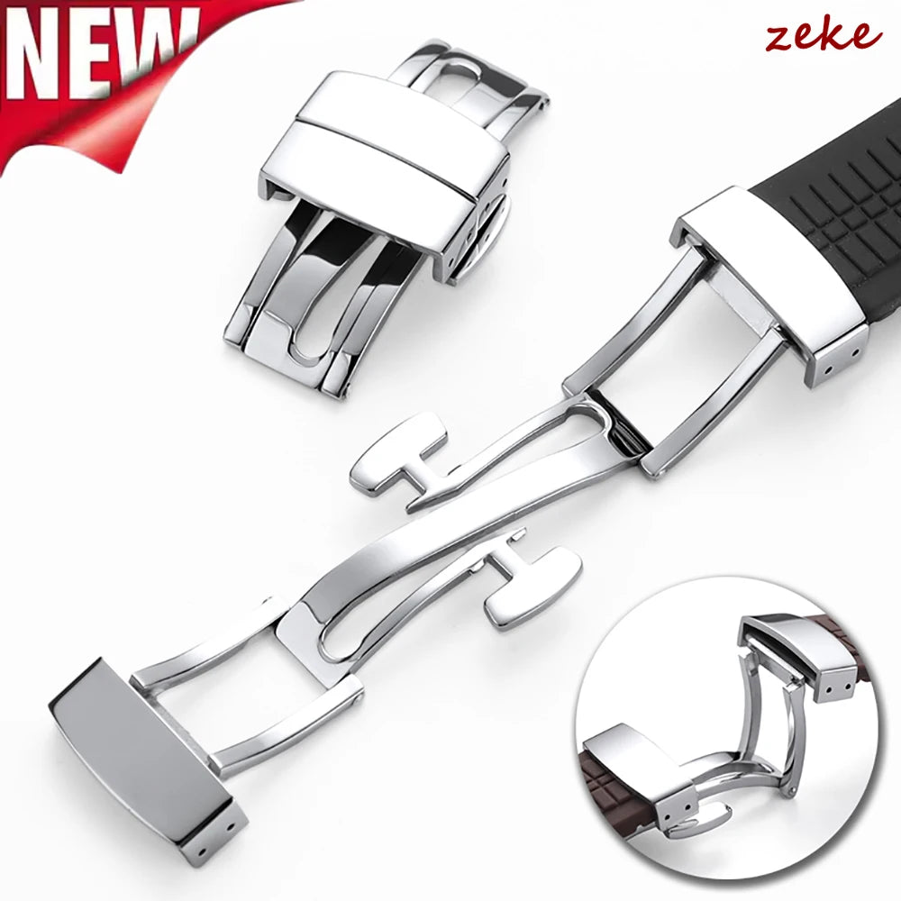 Fermoir à boucle en métal pour bracelet de montre en acier inoxydable, bouton noir argenté poli 16mm 18mm, accessoires de boucle de bracelet de montre