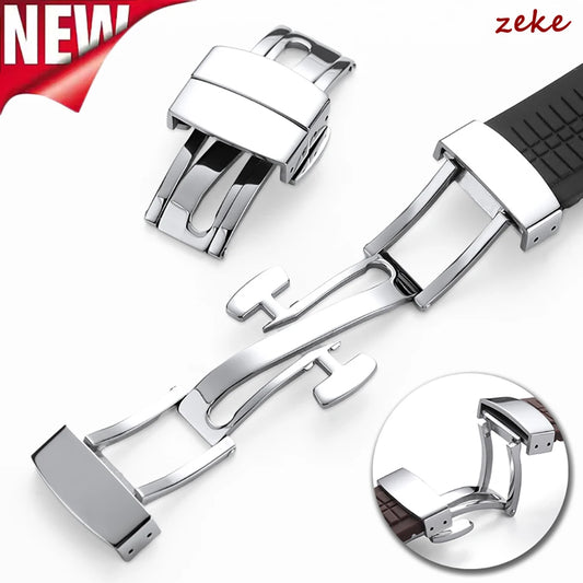 Fermoir à boucle en métal pour bracelet de montre en acier inoxydable, bouton noir argenté poli 16mm 18mm, accessoires de boucle de bracelet de montre