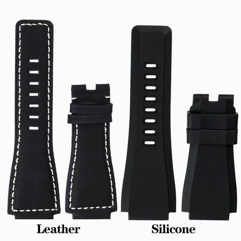 Cowhide Leather Watch Strap for Bell & Ross Series, Silicone Strap, POLICE Watch Strap, PL14796, PL15472, B & R suréWer, Male, BR01, BR03