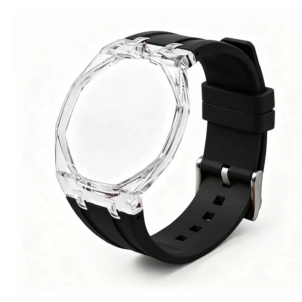 Cassa in plastica trasparente Glacier + cinturino in silicone per orologio da taschino AP X Swatch Royal Pop, trasformatore da orologio da taschino a cinturino in caucciù