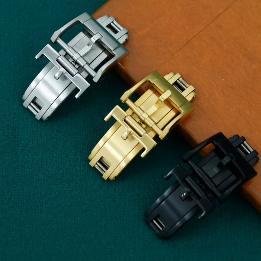 Fermoir déployant à ressort de qualité supérieure, boucle de montre de luxe sécurisée de 16mm 18mm pour bracelets en cuir, acier inoxydable de qualité avion