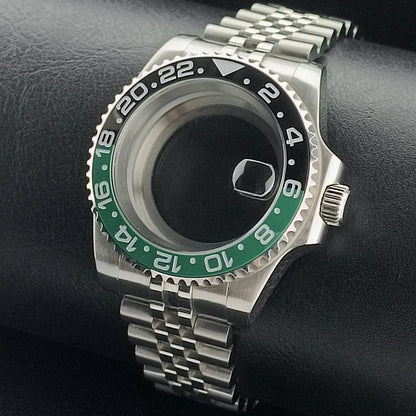 Nouveau 40.5mm GMT fit NH-34 boîtier en argent lunette peut tourner dans les deux directions saphir boîtier de montre étanche pièces de montre accessoires