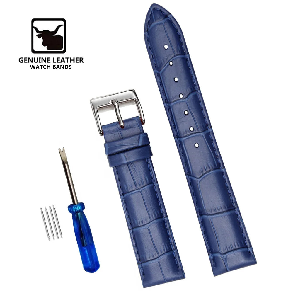 Bracelets de montre en cuir véritable de qualité supérieure, 12/14/16/18/19/20/21/22/24mm, Bracelet de poignet de haute qualité + outil