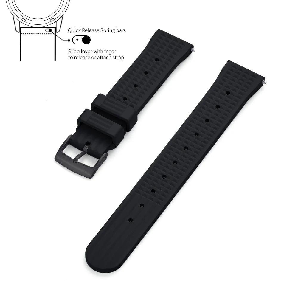 JUELONG – bracelets de montre en caoutchouc gaufré FKM, à dégagement rapide, étanche, Durable, en caoutchouc fluoré, 20mm 22mm, pour montre de plongée traditionnelle