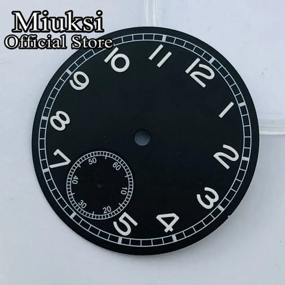 Miuksi 37mm Black White Blue Luminous Watch Dial Fit ETA 6498 ST3620 Series Movement