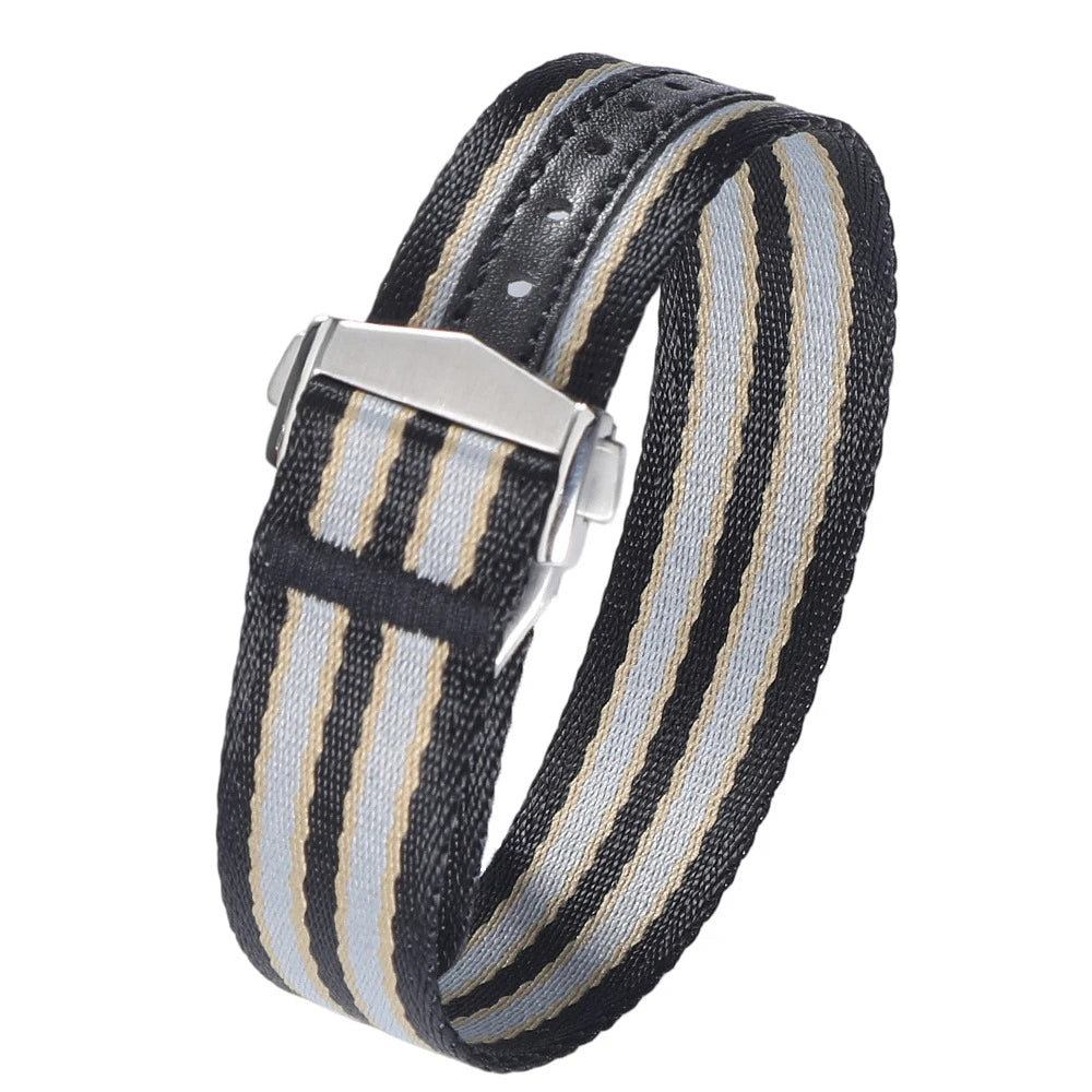 Cinturino per orologio classico in morbido nylon con fibbia deployante 20mm 22mm, in tessuto di cintura di sicurezza premium con chiusura pieghevole per Omega