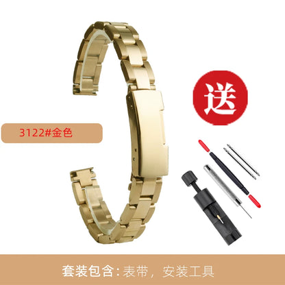 6mm 8mm 10mm 12mm 14mm 16mm Ladies Stainless Steel Buckle Mesh Watch Band Ultra-Thin Steel Bracelet Small Size Chain Width