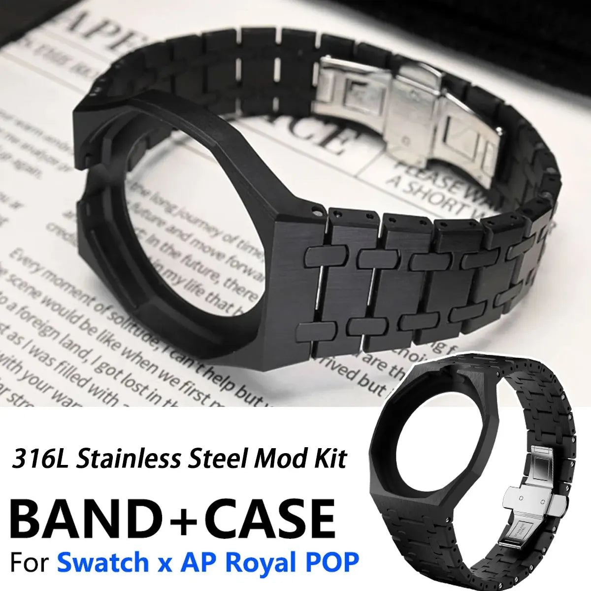 316L Stainless Steel Case and Strap for Swatch X AP Royal Pop, integrated modification accessories to convert a pocket watch into a wrist watch