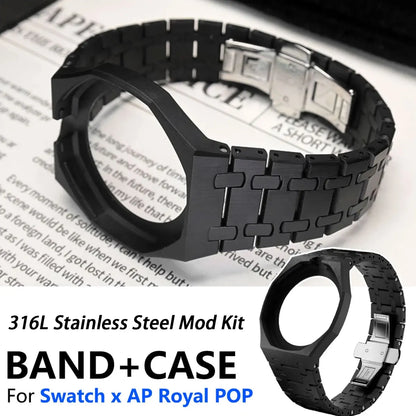 316L Stainless Steel Case and Strap for Swatch X AP Royal Pop, integrated modification accessories to convert a pocket watch into a wrist watch