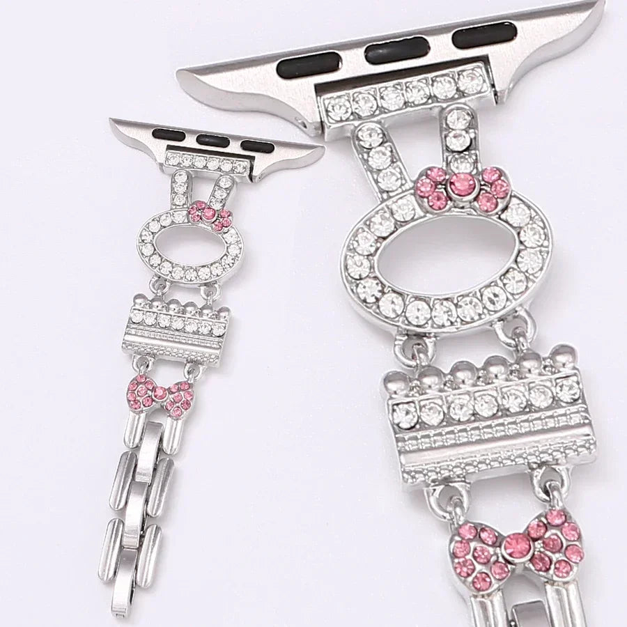 Rabbit Bracelet for Apple Watch 45mm 44mm 42mm 41mm, Bling Rhinestone for iWatch Ultra Series 9 8 SE 7 6 5