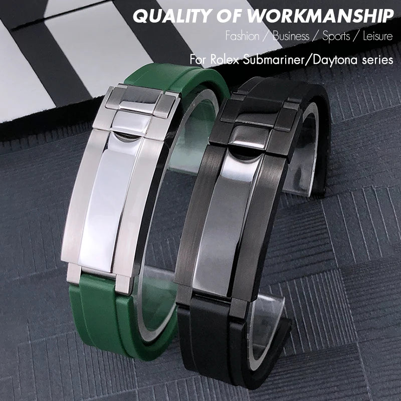 Natural Rubber Watch Strap for Rolex SUBMARINER Explorer Air King Deepsea, Soft Silicone Watch Band, High Quality, 20mm, 21mm
