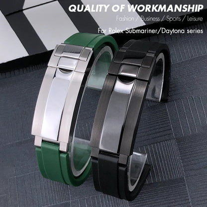 Natural Rubber Watch Strap for Rolex SUBMARINER Explorer Air King Deepsea, Soft Silicone Watch Band, High Quality, 20mm, 21mm