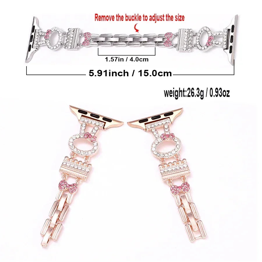 Rabbit Bracelet for Apple Watch 45mm 44mm 42mm 41mm, Bling Rhinestone for iWatch Ultra Series 9 8 SE 7 6 5