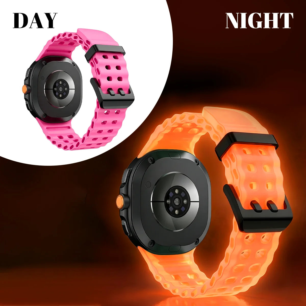 Cinturino per orologio sportivo luminoso in silicone Ocean per Samsung Galaxy Watch 8 9 40/44 mm 8 Classic 46 mm, cinturino di ricambio unisex