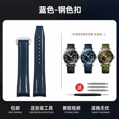 Bracelet en caoutchouc fluoré de haute qualité pour montre Longines Conquest GMT L3.890.4 L3.790.4 L3.830.4 bracelet de montre FKM à extrémité incurvée