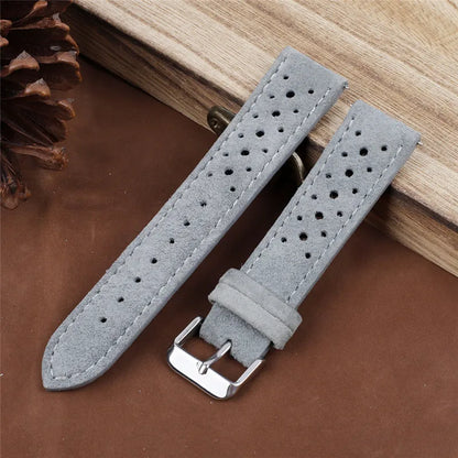 Bracelet de montre en cuir suédé perforé vintage 20mm 21mm 22mm - Sangle de remplacement rétro respirante à dégagement rapide