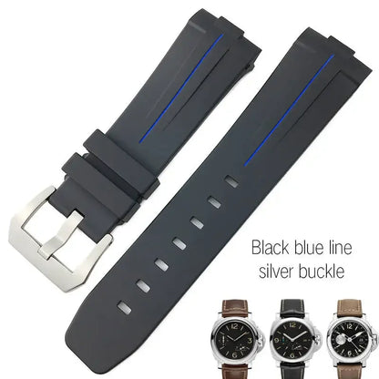 Bracelet de montre en caoutchouc naturel à extrémités courbes, 24mm, pour Panerai LUMINOR PAM00357 00111 01312, bracelet de montre en Silicone, outils gratuits