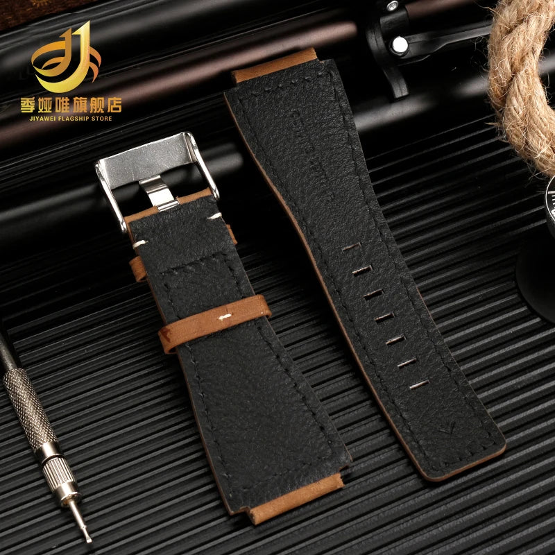 34*24mm Convex Pour Bell & Ross B & R BR-01 BR-03 High Quality Genuine Leather Strap Men's Watch Bands for BR01 BR03 Strap