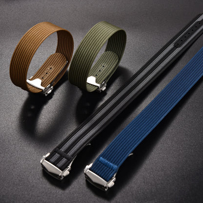 Bracelet de montre en nylon côtelé 18 20 22 mm, bracelet en caoutchouc FKM, boucle pliante, bracelet pour Omega Seiko, accessoires pour femmes et hommes