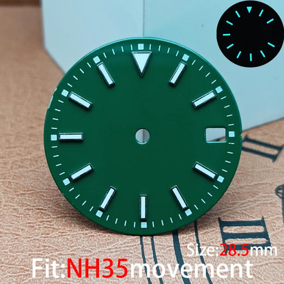 The 28.5mm luminous yellow, black, blue, and green sterile watch face is suitable for NH35/8215/2836 movement watch accessories