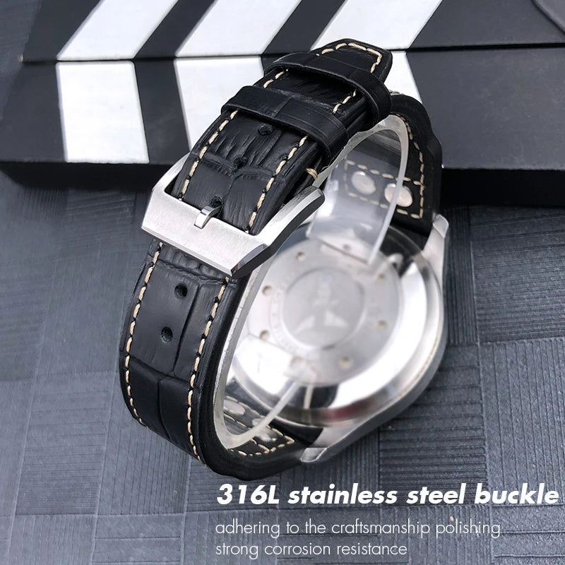 Bracelet de montre riveté en cuir véritable de vache, 20mm 21mm 22mm, pour IWC Big Pilot'S WATCHES marron, boucle pliante