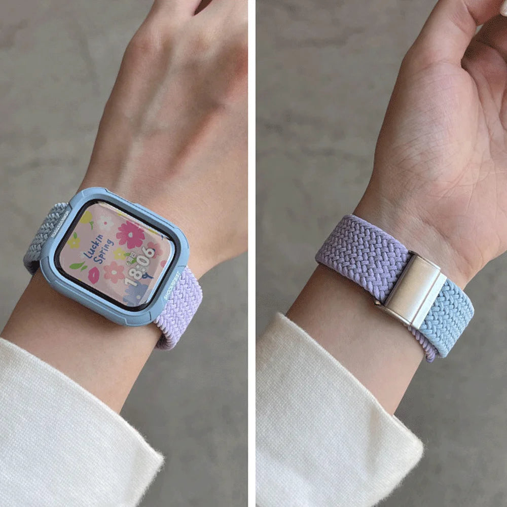 Étui à bonbons + bracelet pour Apple Watch Series 11 10 9 8 7 45mm 41 Band SE 6 5 4 44 40mm, bracelet en nylon pour iwatch Ultra 49mm