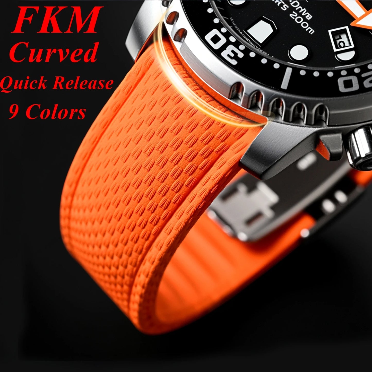 Nouveau bracelet de montre incurvé en caoutchouc FKM, 18/19/20/21/22/24mm, à dégagement rapide, réglable, pour hommes et femmes, bracelet universel de plongée