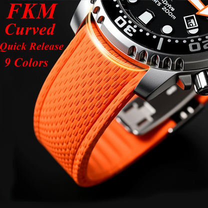 Nouveau bracelet de montre incurvé en caoutchouc FKM, 18/19/20/21/22/24mm, à dégagement rapide, réglable, pour hommes et femmes, bracelet universel de plongée