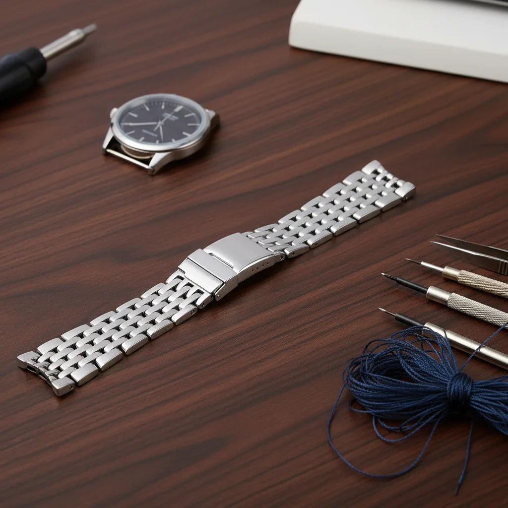 Per Breitling, maglie terminali curve nuove, a 7 perle, 24 mm, bracciale in acciaio inossidabile massiccio lucidato color argento, cinturino Navitimer
