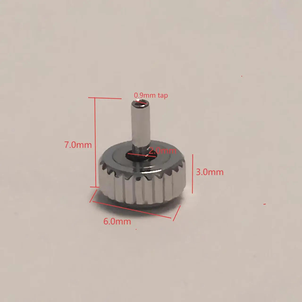 Couronne de montre de remplacement en acier inoxydable T5986, 6.0mm, trou de 2.0mm avec robinet de 0.9mm et épaisseur de 3.0mm