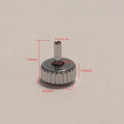 Couronne de montre de remplacement en acier inoxydable T5986, 6.0mm, trou de 2.0mm avec robinet de 0.9mm et épaisseur de 3.0mm