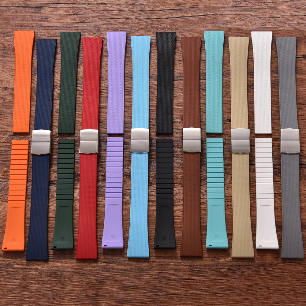 Bracelet de montre en caoutchouc FKM CTS 20 mm, texture unique, attache rapide, avec boucle papillon 4 couleurs, bracelet de remplacement durable