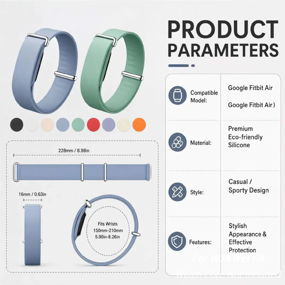 Soft Silicone Strap for Google Fitbit Air, Figure 8 Buckle, Adjustable Replacement Band, Spare Parts for Fitness Monitor
