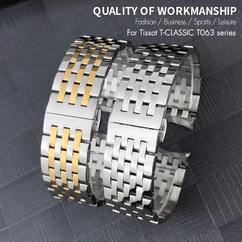 Cinturino per orologio da uomo in acciaio inossidabile, estremità curva solida, bracciale in metallo per Tissot T063, T063610, T063617, 20 mm